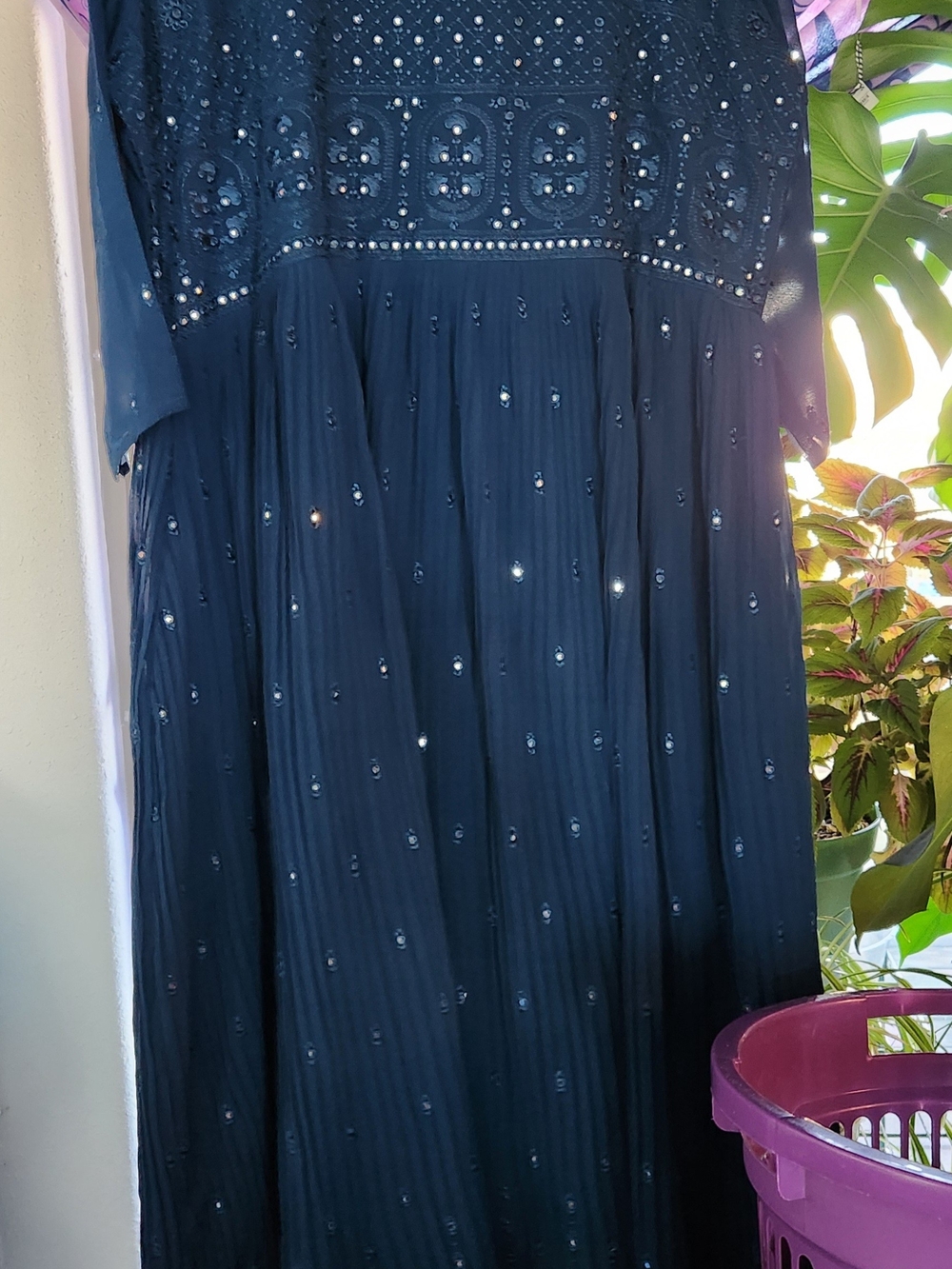 Dark Teal Blue Embroidered Anarkali Dress with Dupatta, Size 2XL? (4XL on tag)
